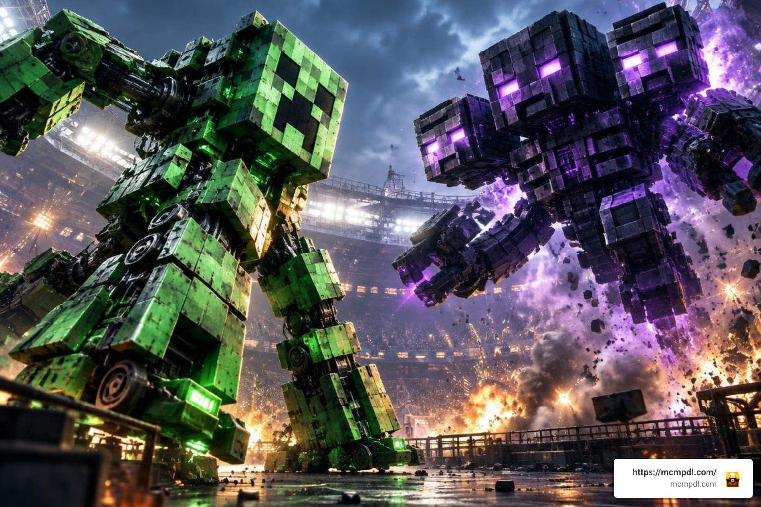 Giant controllable Creeper and Wither mechs battling in a dynamic arena Giant controllable Creeper and Wither mechs battling in a dynamic arena