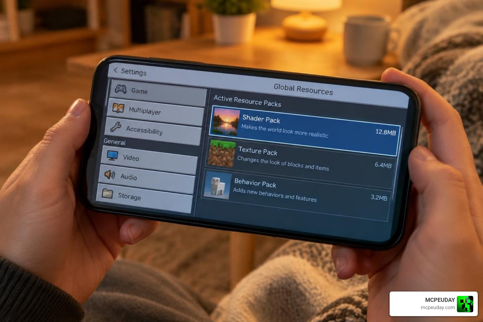 Active Bedrock resource packs settings screen