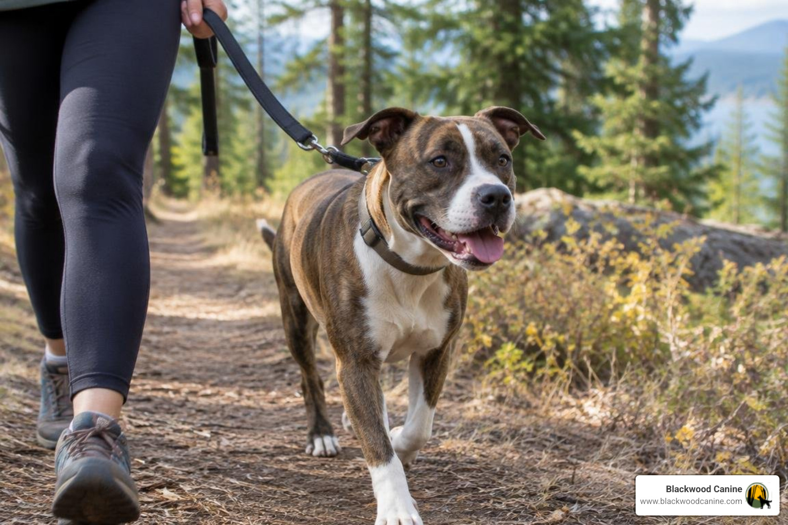 a dog taking a private hike to decompress and practice leash skills during dog day training camp in Scappoose a dog taking a private hike to decompress and practice leash skills during dog day training camp in Scappoose