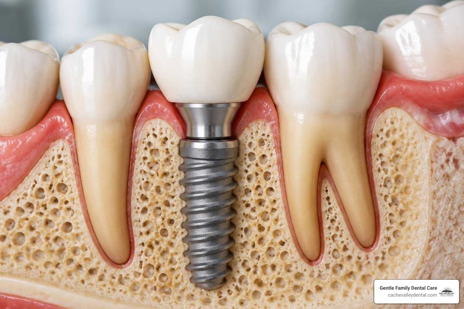 Dental implant integration with natural jawbone