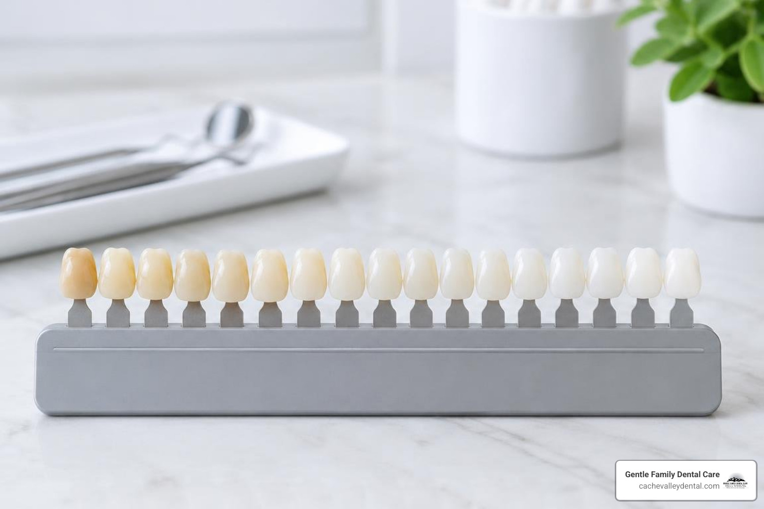 Dental shade comparison guide showing enamel brightening