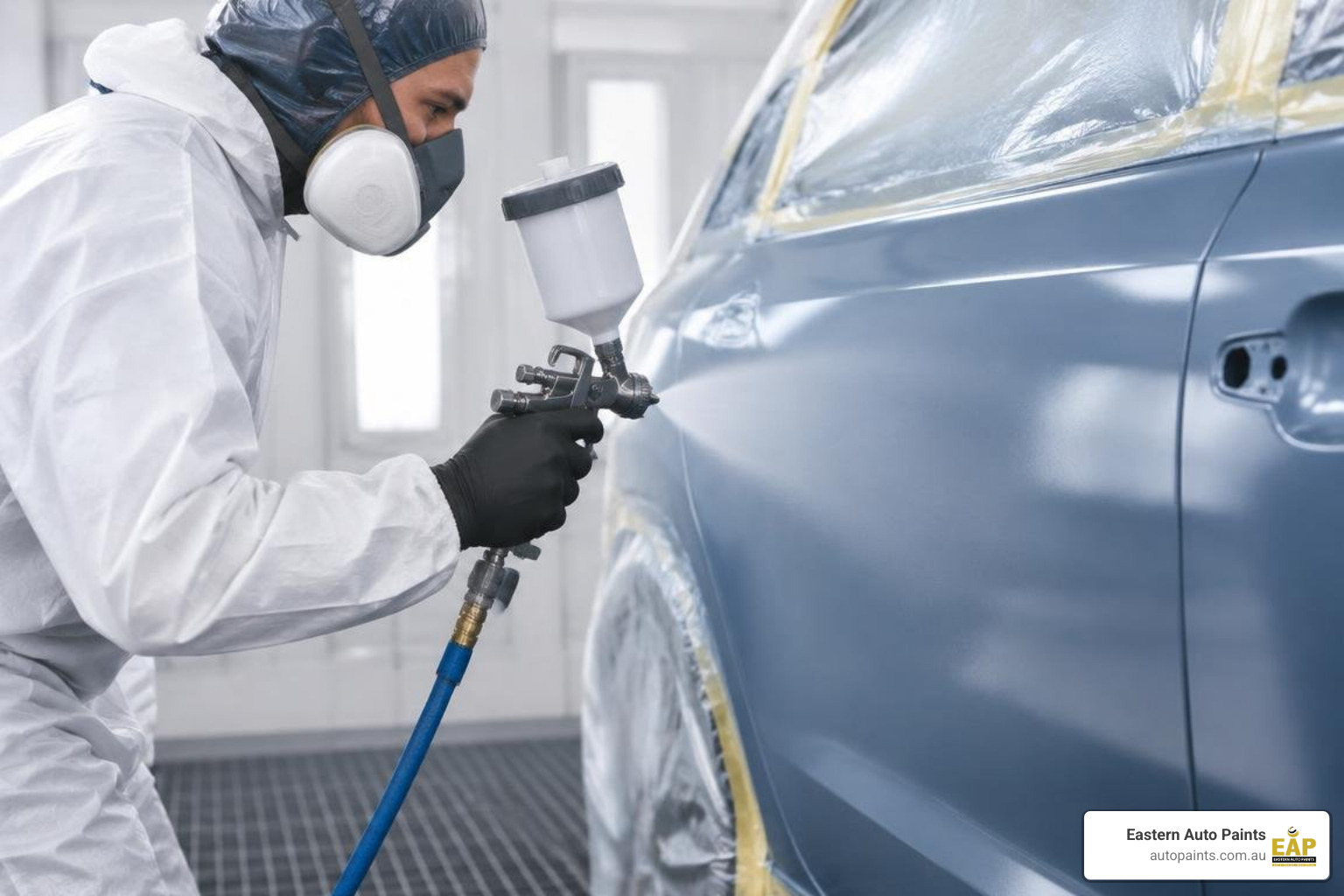 Proper spray gun pattern overlap technique on vehicle body panels