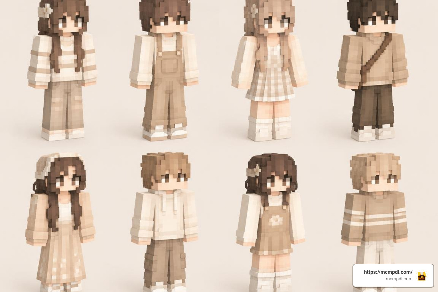 Aesthetic Minecraft skins in soft pastel beige tones Aesthetic Minecraft skins in soft pastel beige tones
