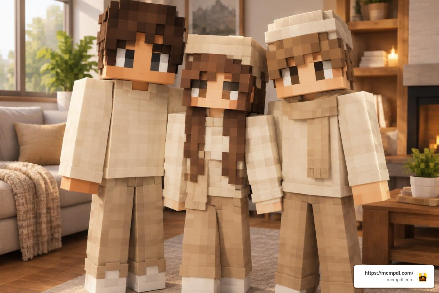 Character models wearing pastel beige outfits Character models wearing pastel beige outfits