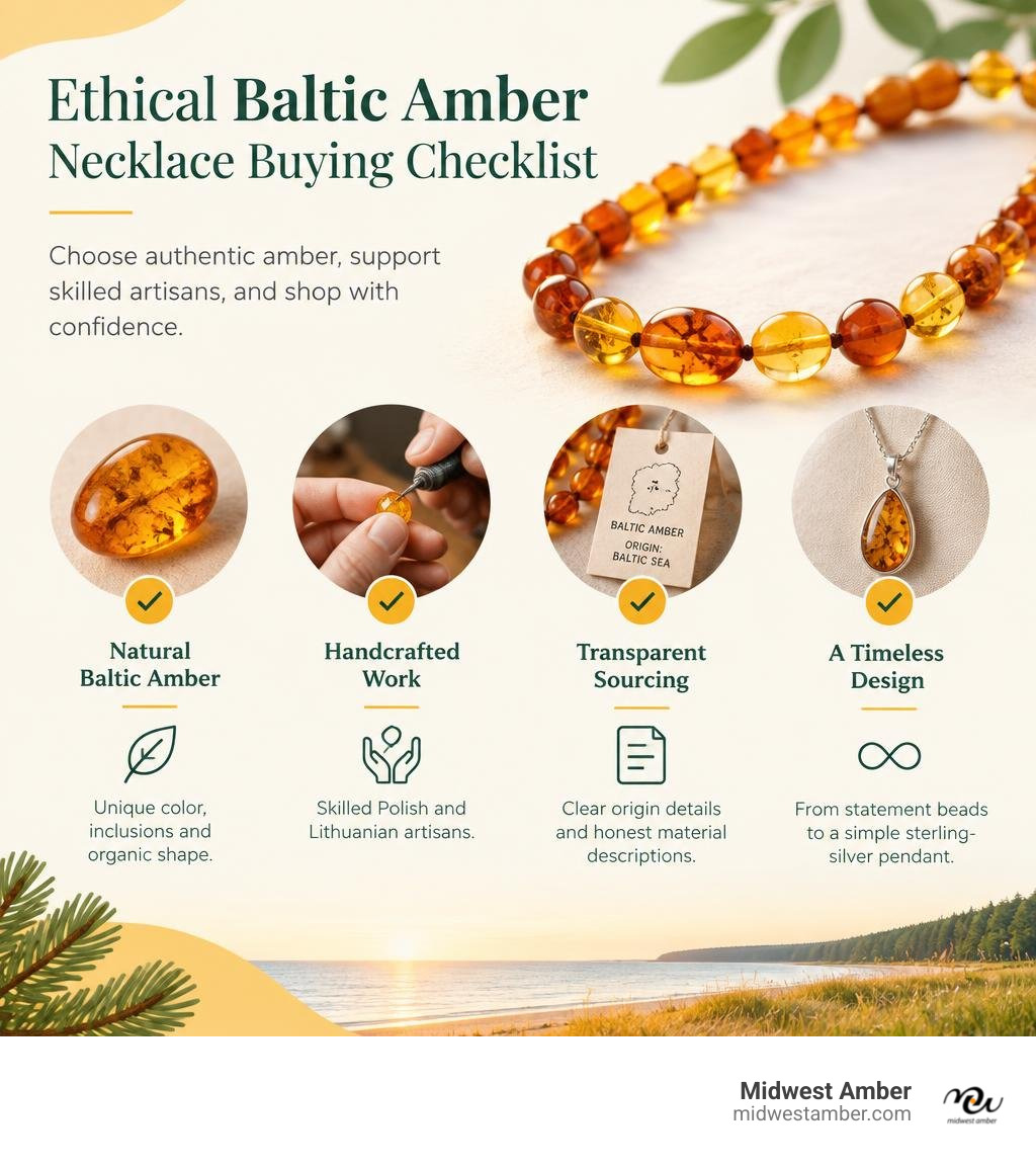 Ethical Baltic amber necklace buying checklist infographic