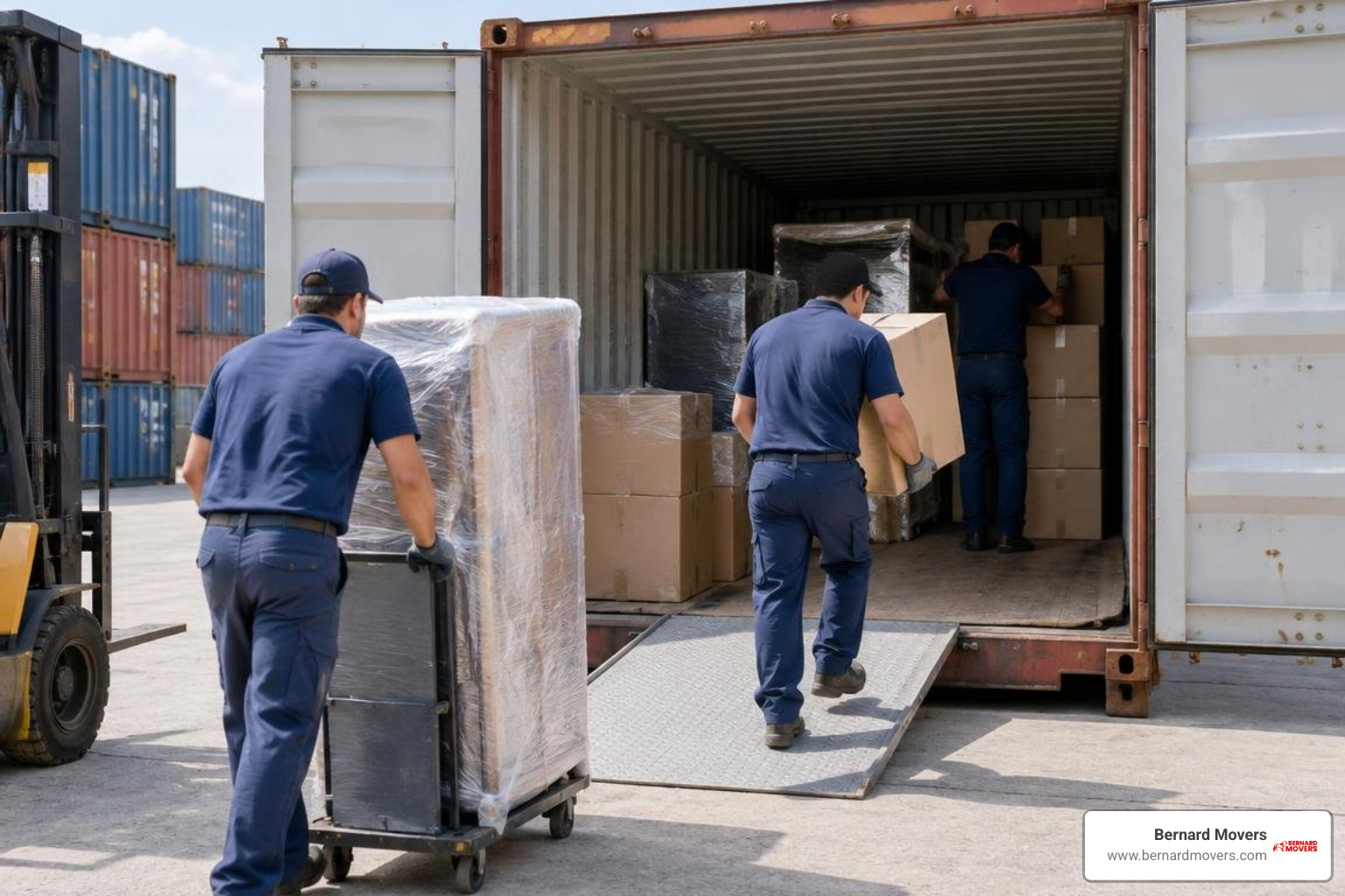Moving crew loading freight containers Moving crew loading freight containers