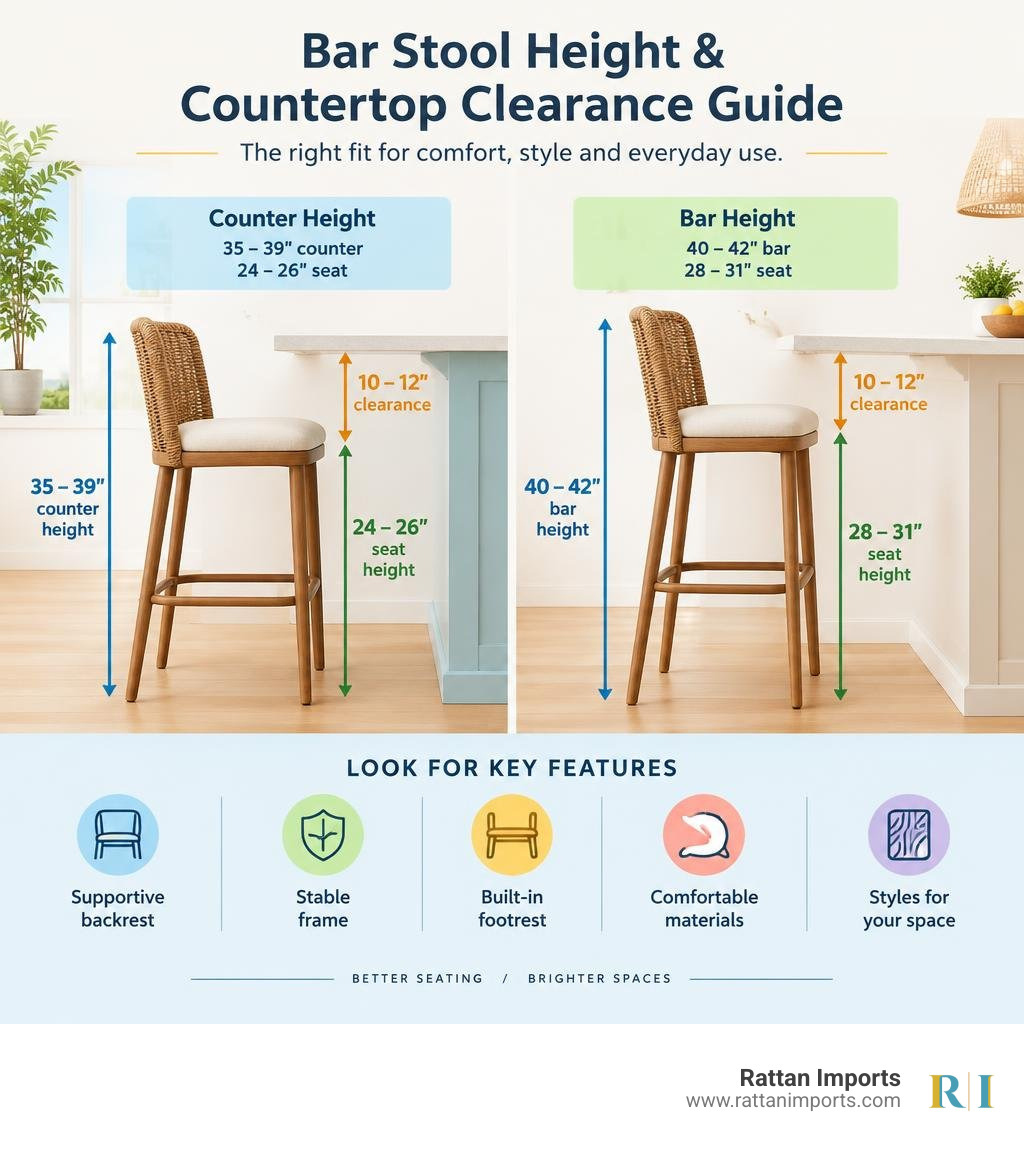 Bar stool height and countertop clearance guide infographic Bar stool height and countertop clearance guide infographic