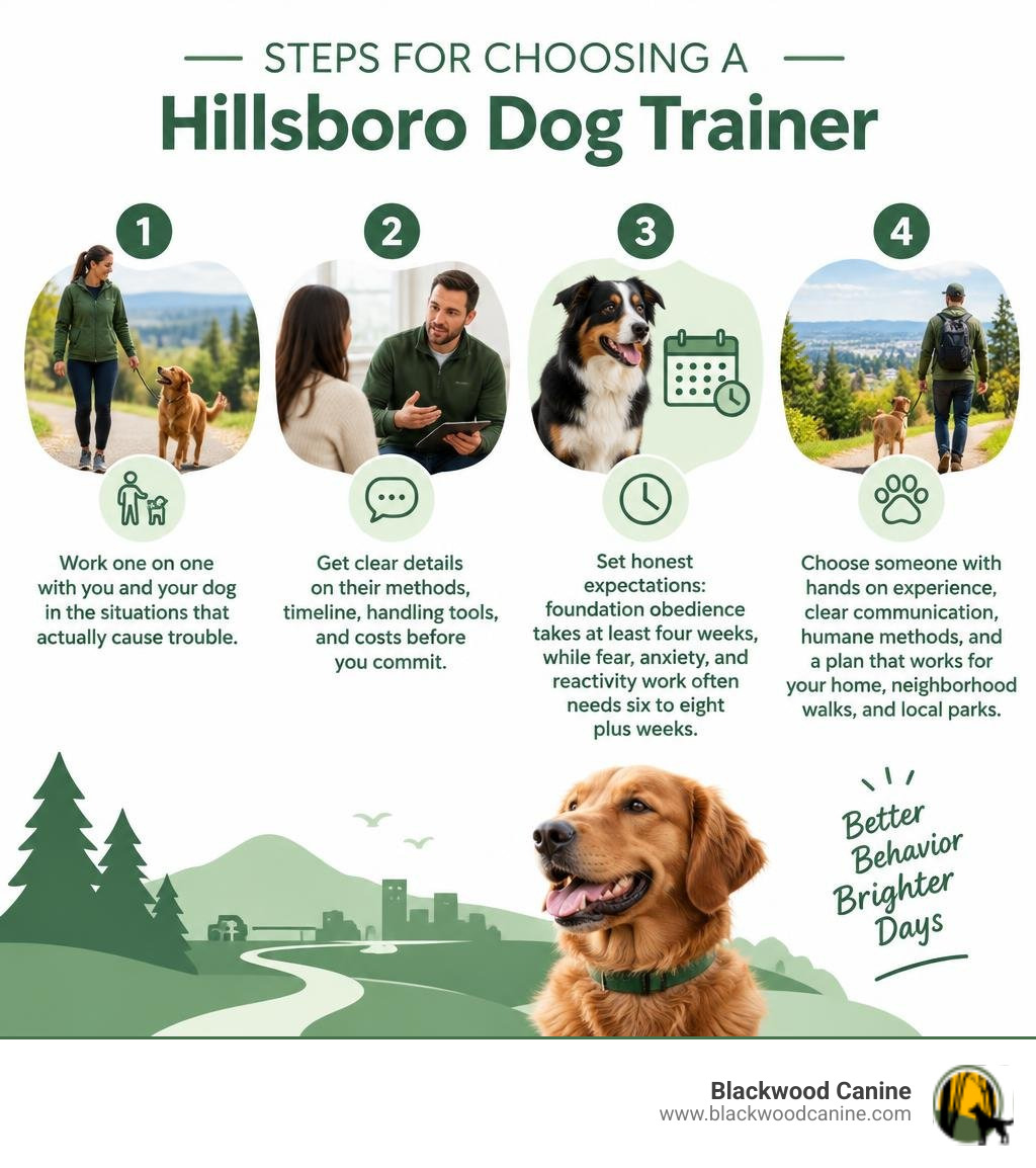 Steps for choosing a Hillsboro dog trainer infographic Steps for choosing a Hillsboro dog trainer infographic