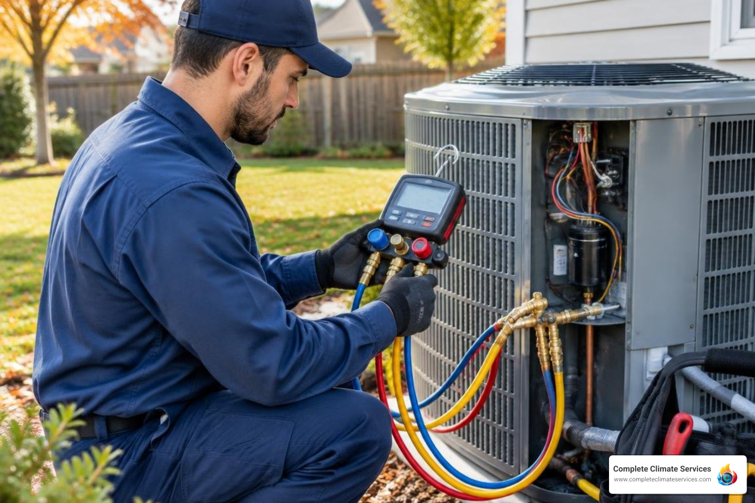 certified HVAC technician using diagnostic gauges to test electrical contacts and refrigerant levels certified HVAC technician using diagnostic gauges to test electrical contacts and refrigerant levels