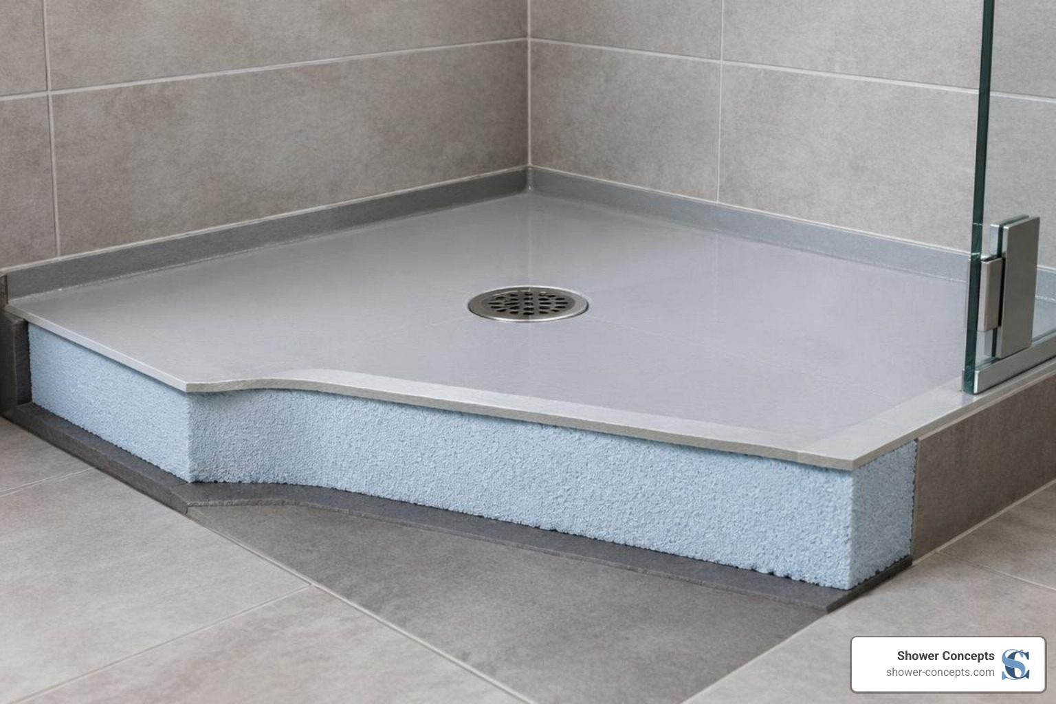 cross-section of high-density foam shower pan