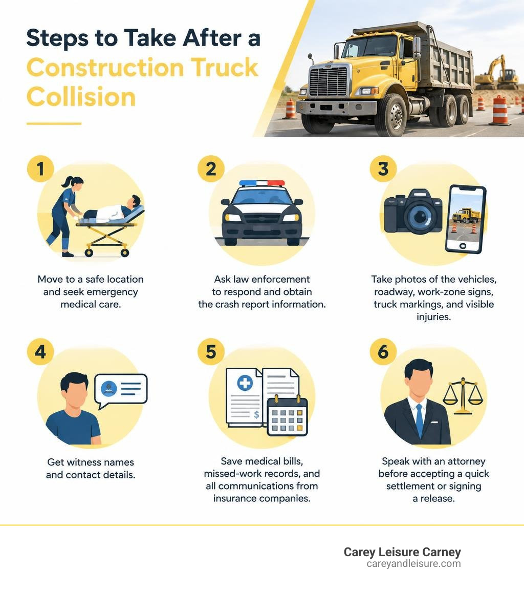 Steps to take after a construction truck collision infographic