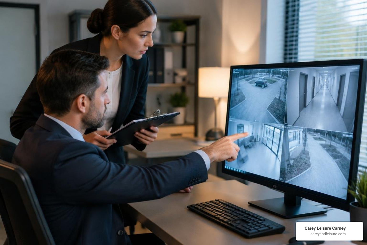 Legal team examining surveillance footage and incident reports Legal team examining surveillance footage and incident reports