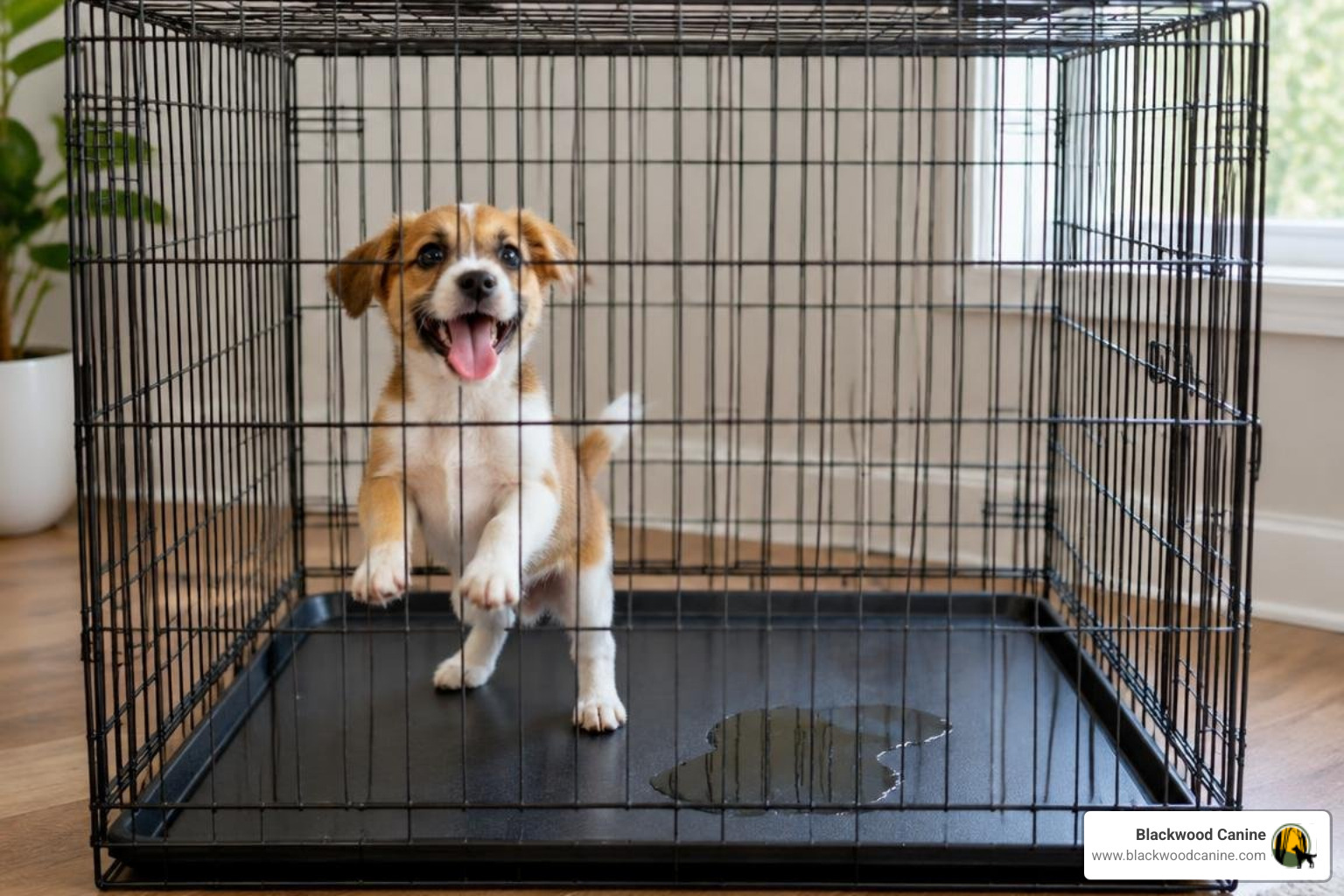 An improperly sized wire puppy crate is a disadvantage to potty training a stubborn puppy An improperly sized wire puppy crate is a disadvantage to potty training a stubborn puppy