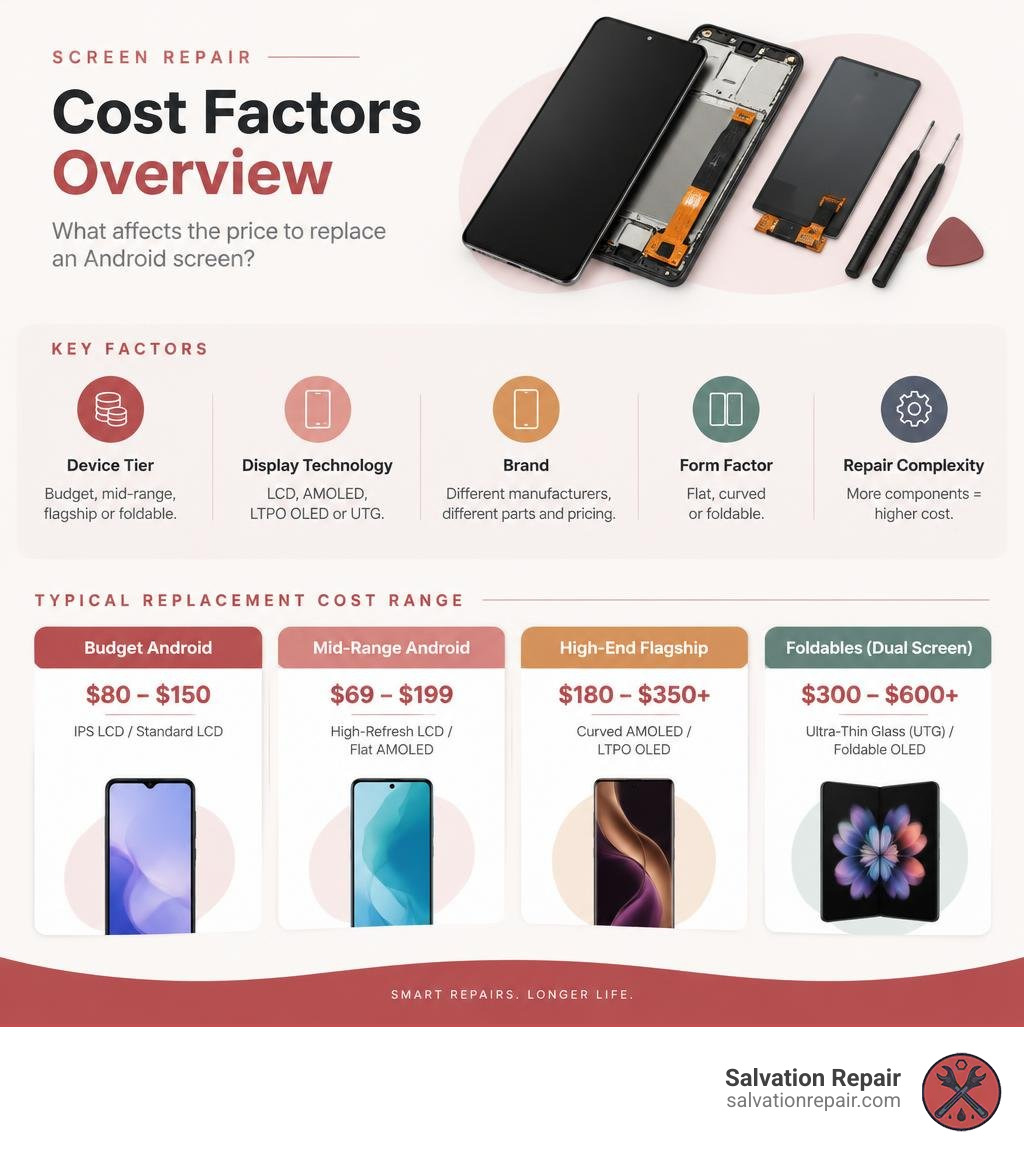 screen repair cost factors overview infographic screen repair cost factors overview infographic