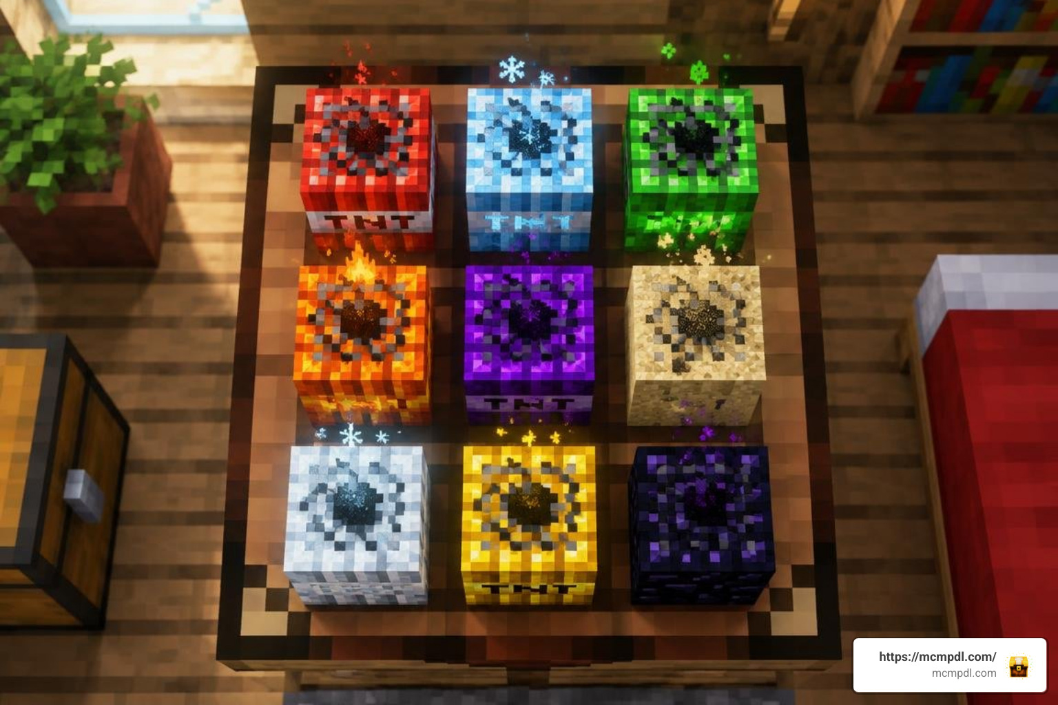 elemental TNT crafting patterns on a crafting table elemental TNT crafting patterns on a crafting table