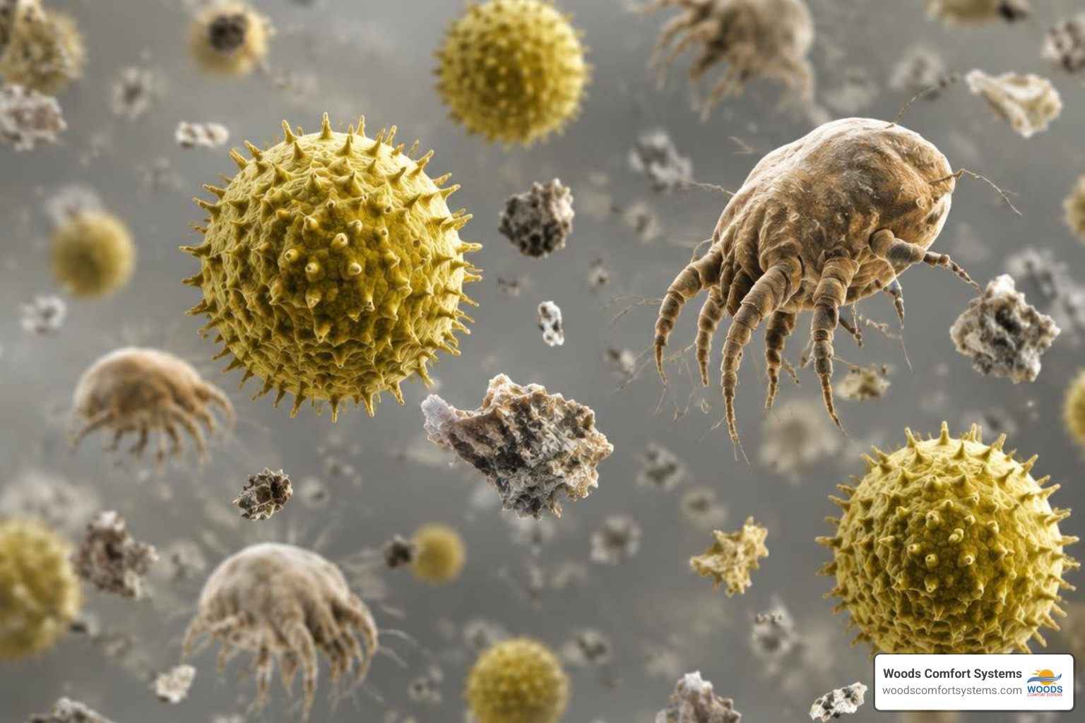 microscopic ragweed pollen and dust mite allergen particles microscopic ragweed pollen and dust mite allergen particles