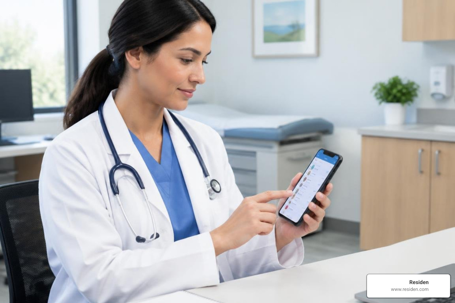Doctor reviewing a streamlined daily appointment schedule on a mobile device