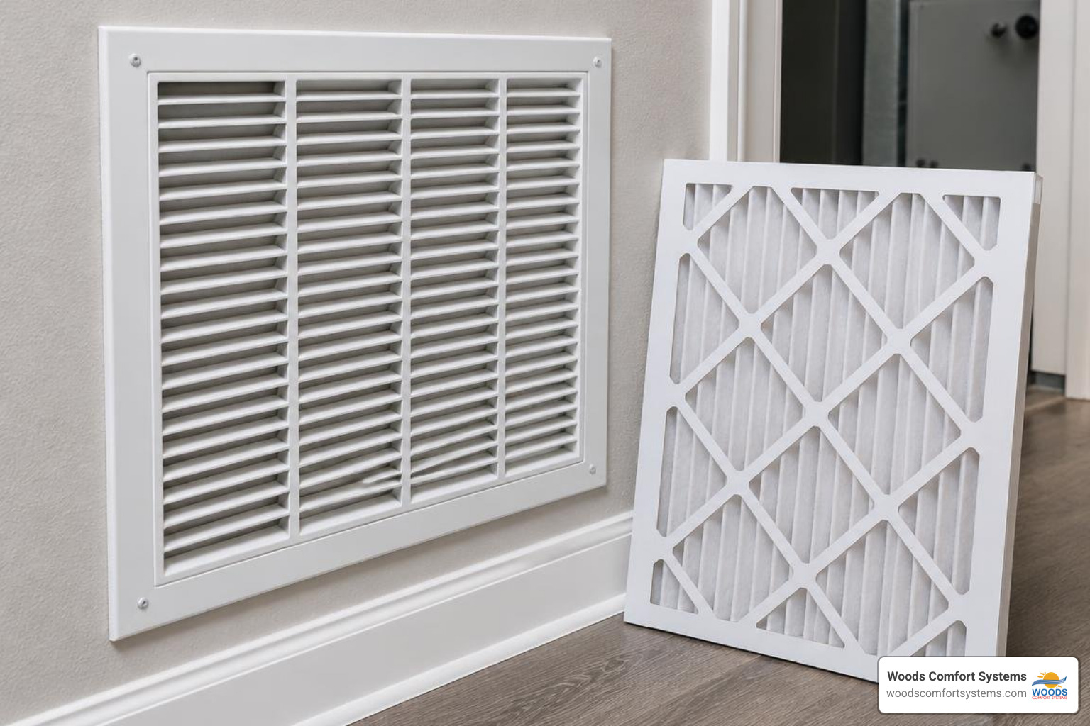 clean pleated HVAC air filter near a residential return-air grille clean pleated HVAC air filter near a residential return-air grille