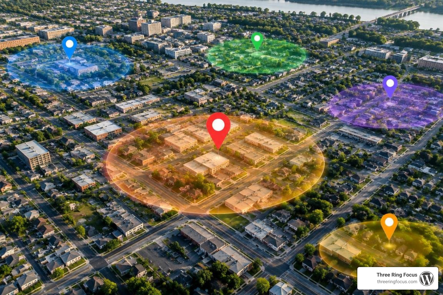 Local geo-grid ranking radius map showing Map Pack rankings across neighborhoods