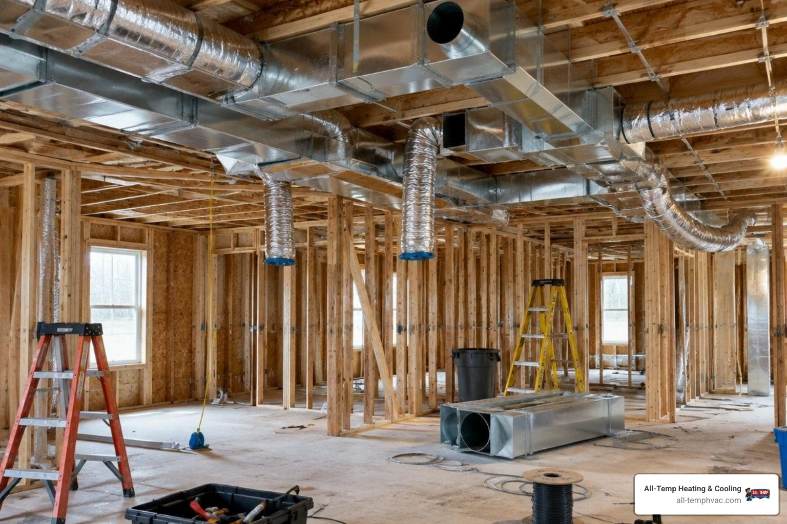 Rough-in ductwork prior to drywall installation