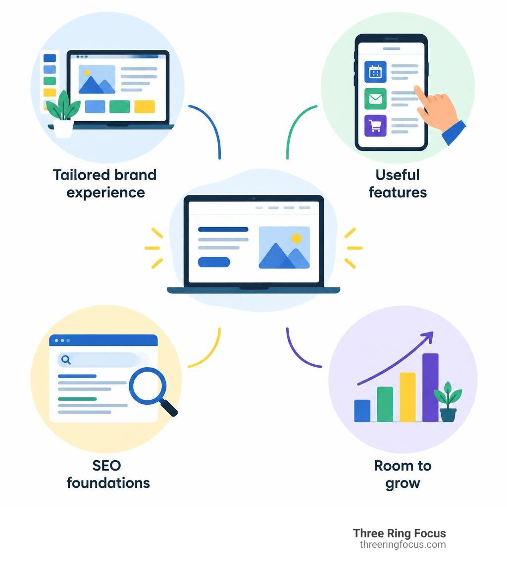 Bespoke website design: tailored brand experience, useful features, SEO foundations, and room to grow infographic
