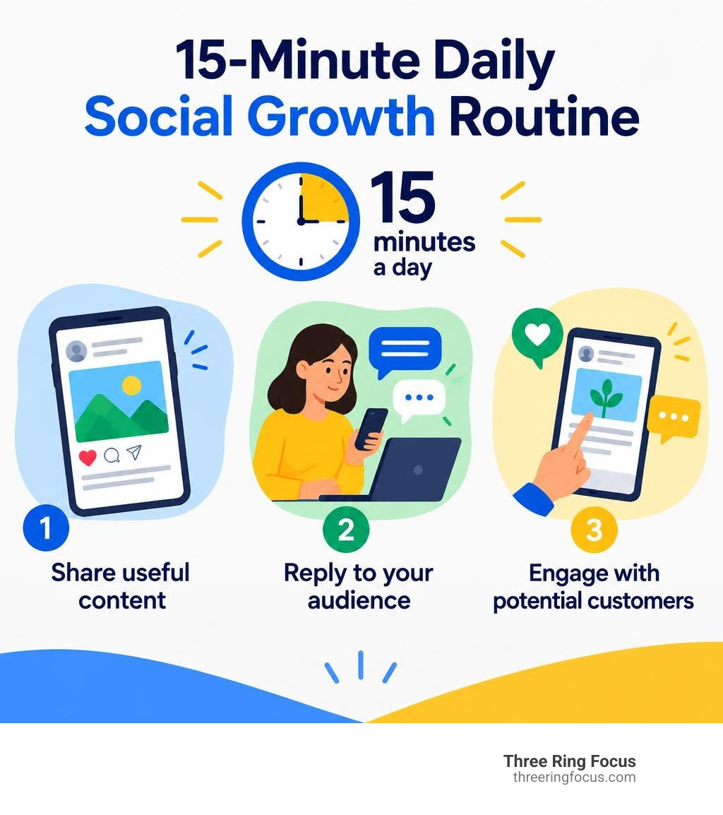 15-minute daily social growth routine: share useful content, reply to your audience, and engage with potential customers 15-minute daily social growth routine: share useful content, reply to your audience, and engage with potential customers
