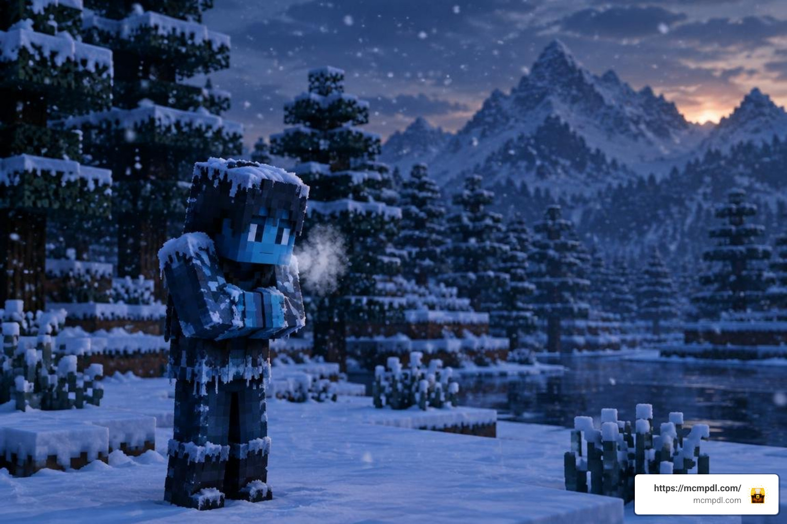 Player shivering from freezing cold in a snowy biome Player shivering from freezing cold in a snowy biome