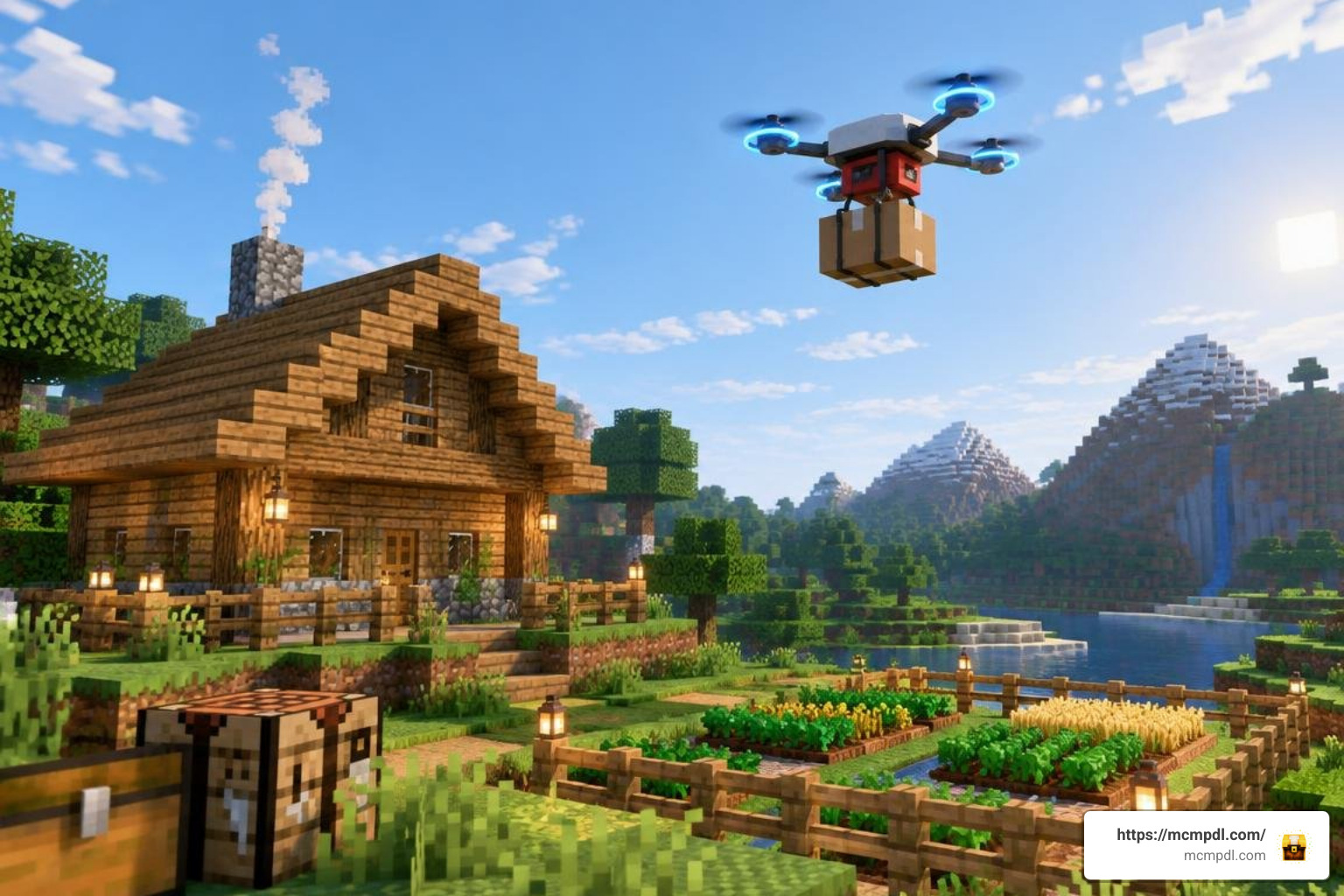 Minecraft drone delivering a parcel to a survival base Minecraft drone delivering a parcel to a survival base