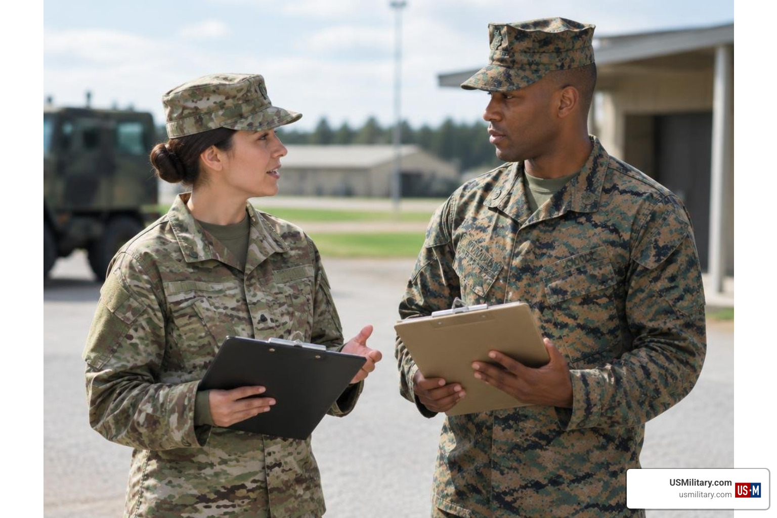 US Army soldier and US Marine discussing military careers US Army soldier and US Marine discussing military careers