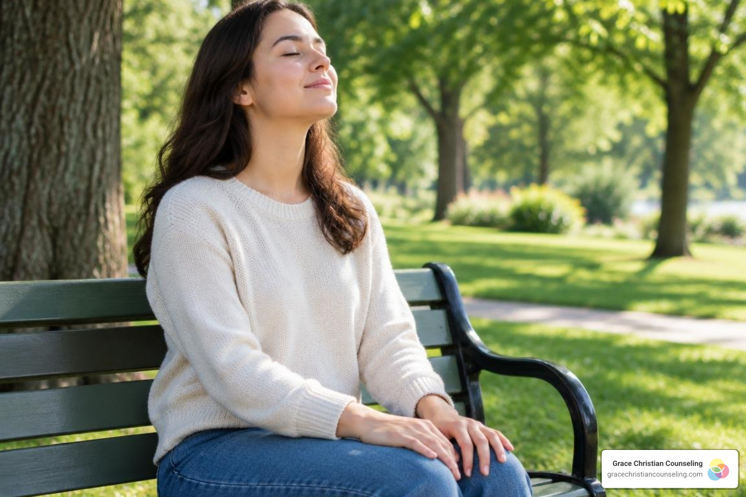 person practicing somatic breathing and grounding