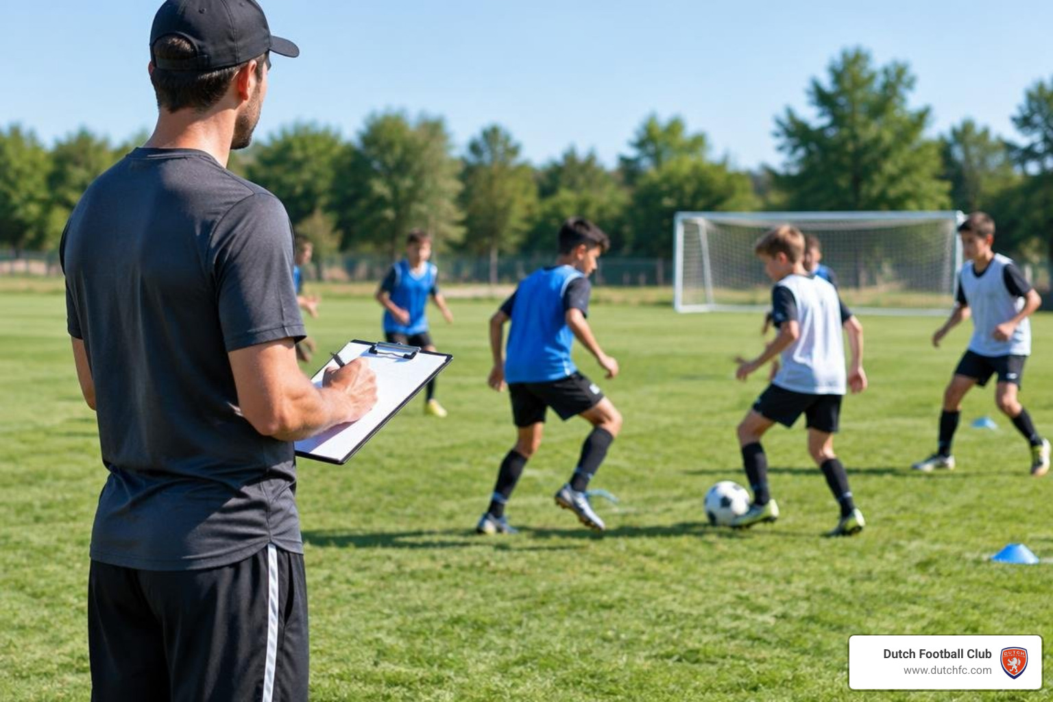 coach evaluating youth soccer players during tryouts coach evaluating youth soccer players during tryouts