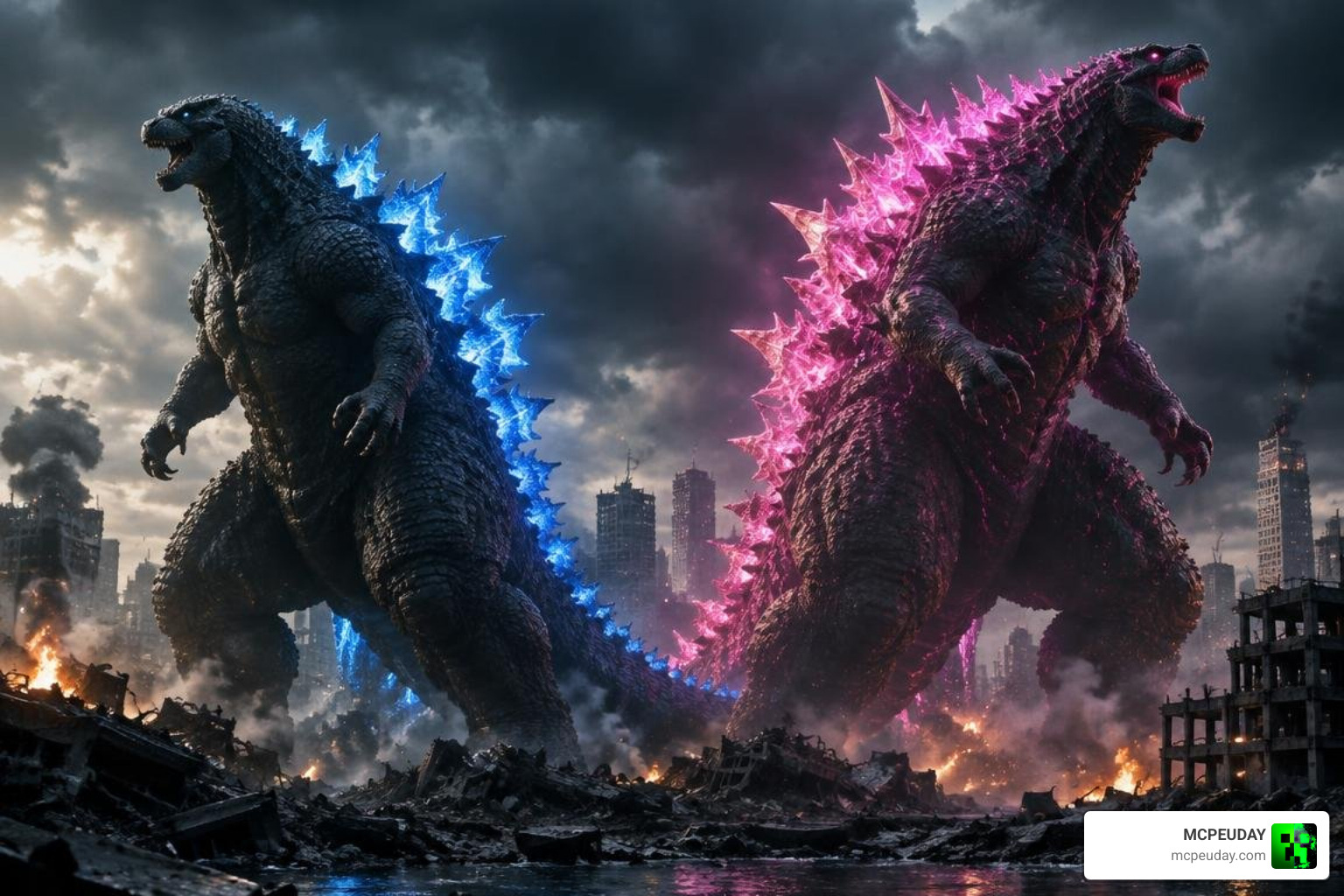 Godzilla evolution stages from base form to evolved pink dorsal plates Godzilla evolution stages from base form to evolved pink dorsal plates
