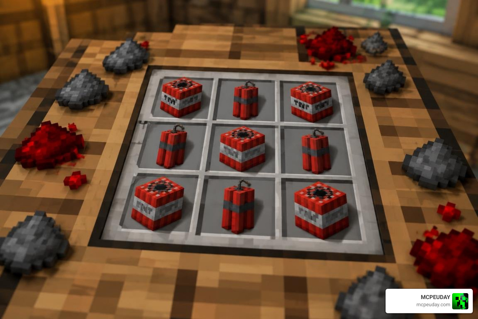 Crafting grid layout for super TNT and dynamite in Minecraft