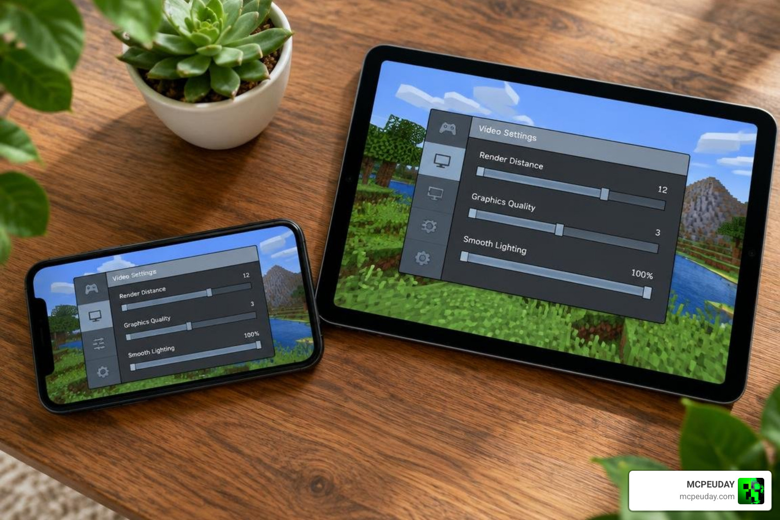 Bedrock video and graphic settings configured for mobile performance Bedrock video and graphic settings configured for mobile performance