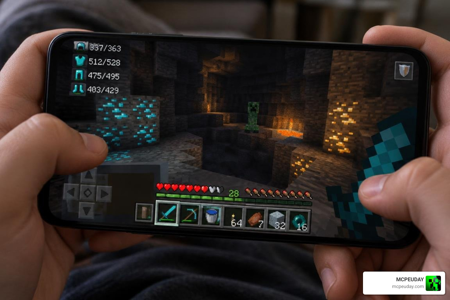Armor and offhand equipment durability counters on mobile screen Armor and offhand equipment durability counters on mobile screen