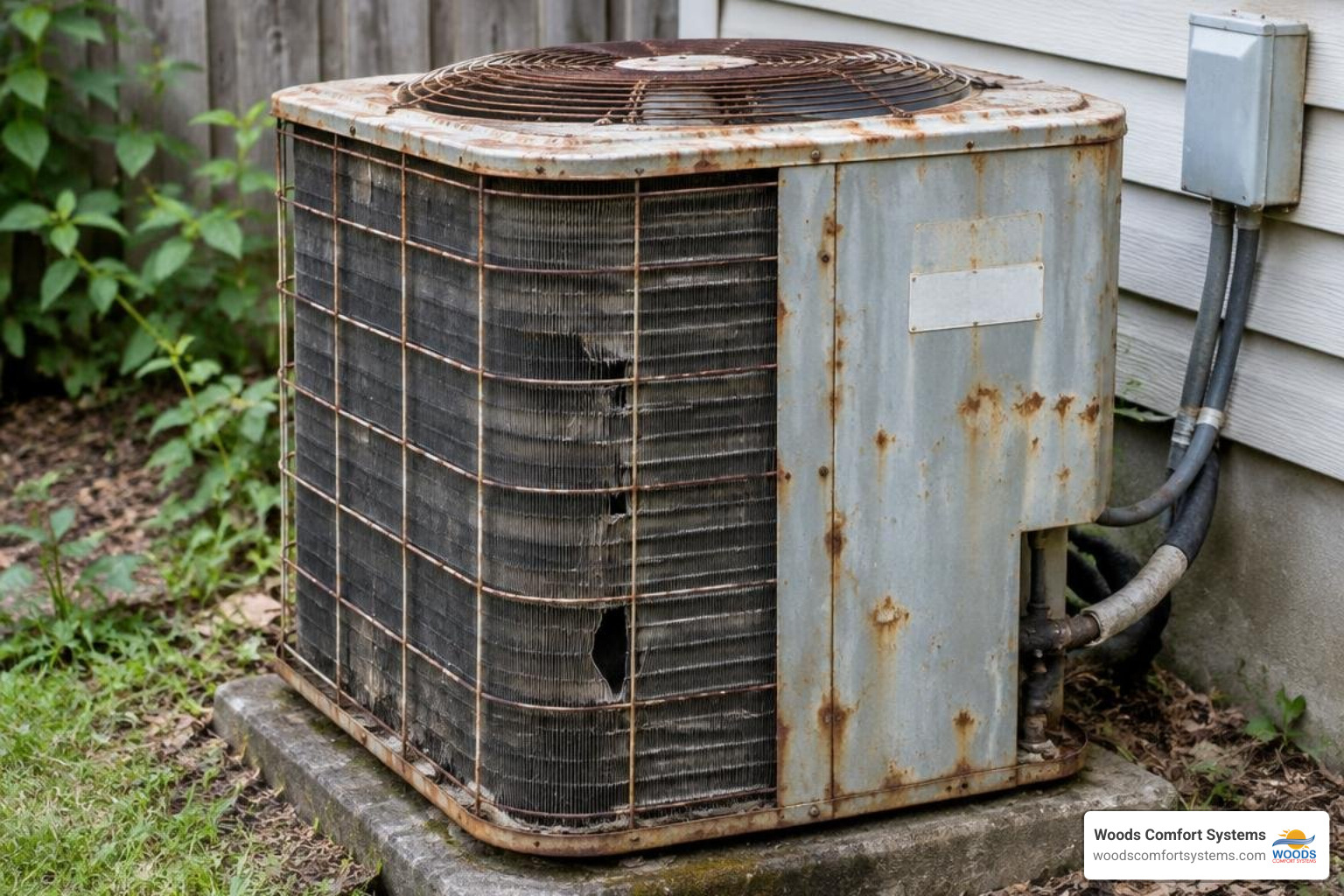 Older worn out outdoor AC condenser Older worn out outdoor AC condenser