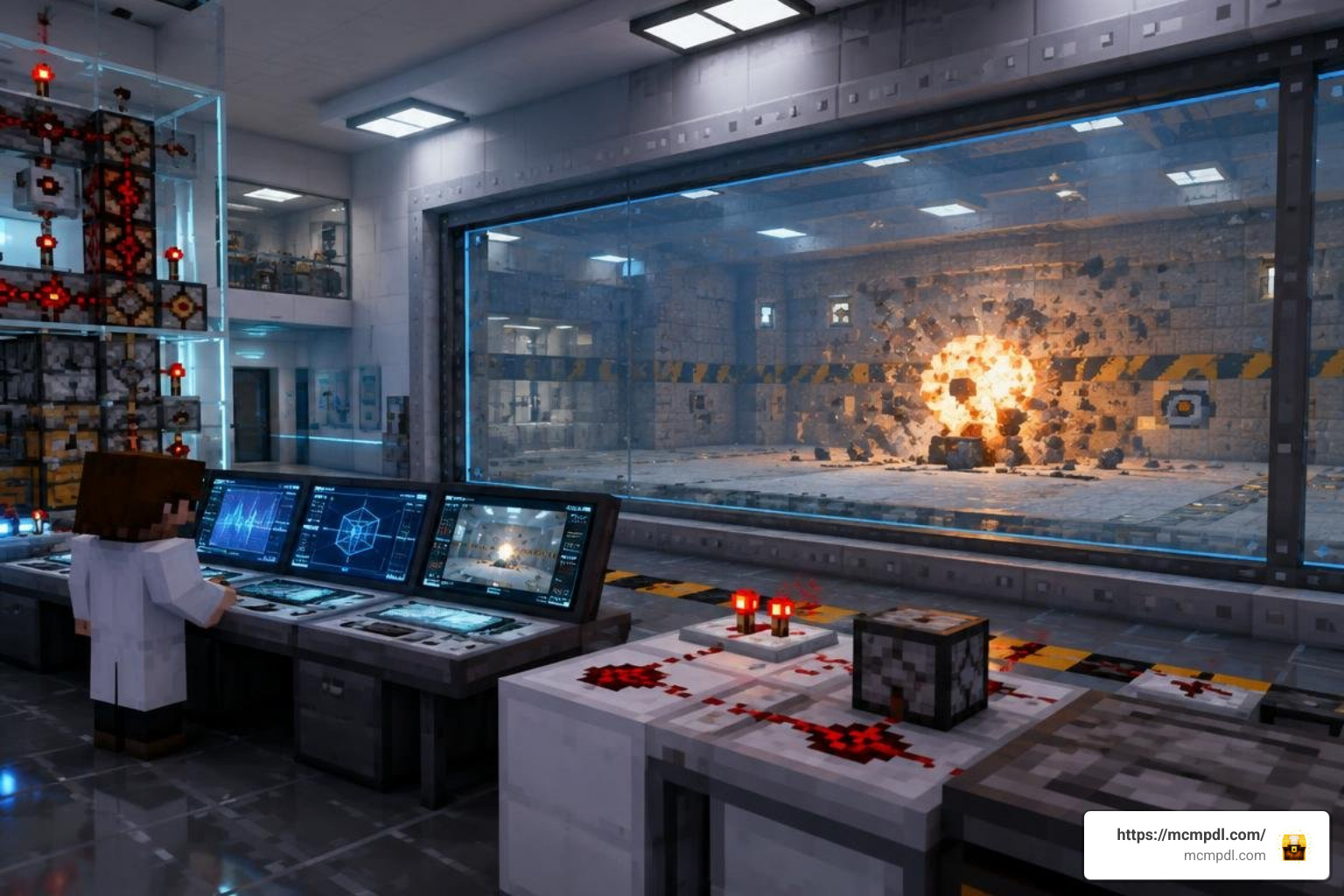 high-tech laboratory and blast testing range in Minecraft Bedrock high-tech laboratory and blast testing range in Minecraft Bedrock