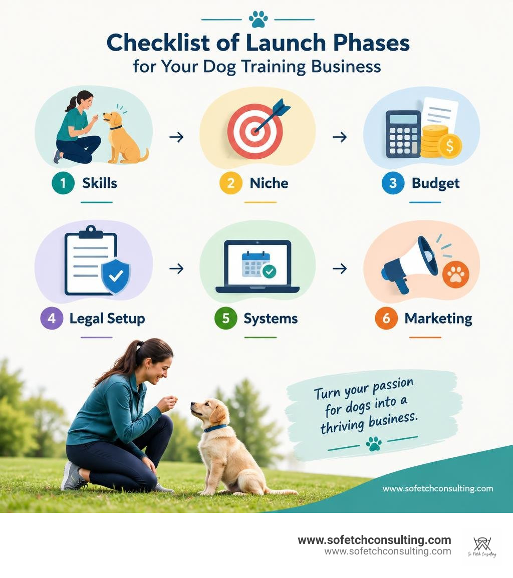 Checklist of launch phases: skills, niche, budget, legal setup, systems, and marketing infographic Checklist of launch phases: skills, niche, budget, legal setup, systems, and marketing infographic