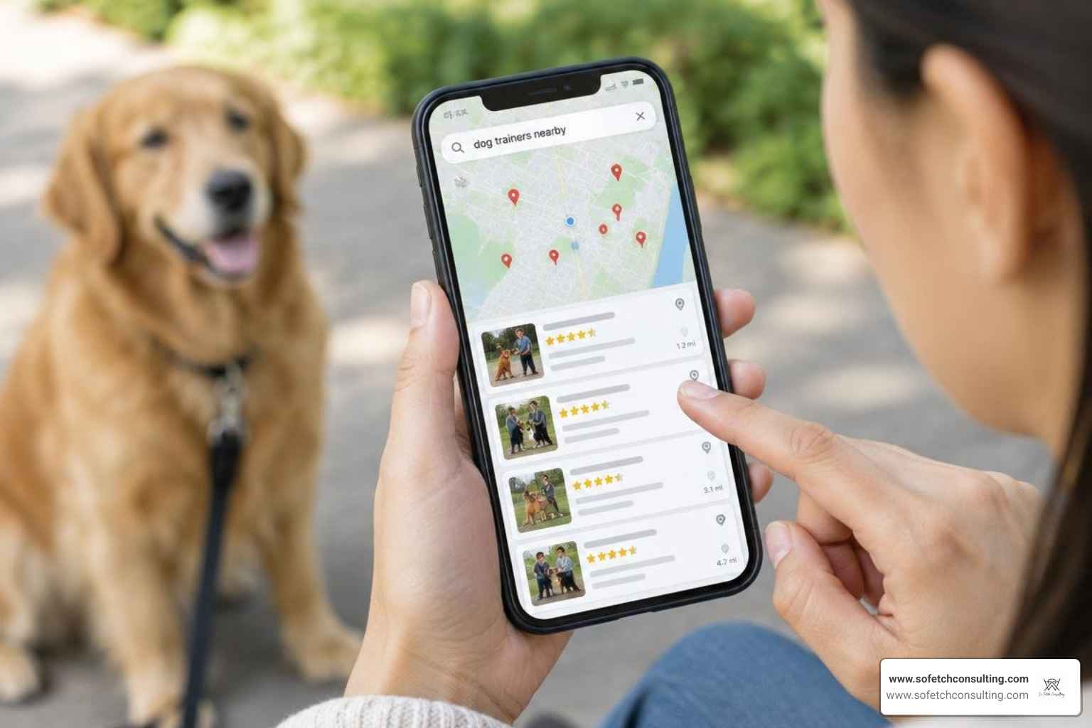 local map search results on a phone for dog trainers nearby local map search results on a phone for dog trainers nearby