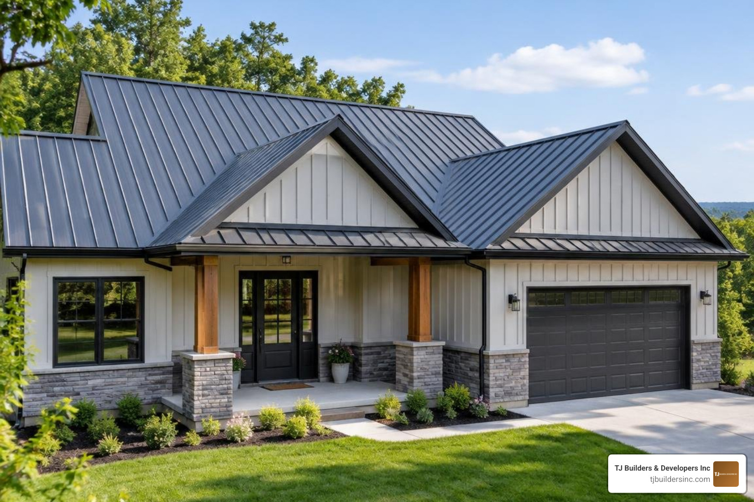 Completed residential metal roofing installation Completed residential metal roofing installation