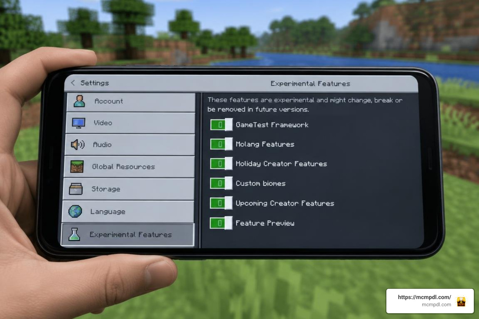 Enabling experimental gameplay toggles in Bedrock settings Enabling experimental gameplay toggles in Bedrock settings