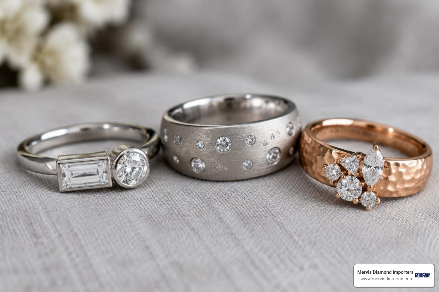 mixed-stone and asymmetrical contemporary diamond bands