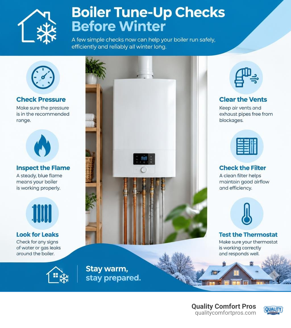 Infographic showing homeowner-friendly boiler tune-up checks before winter