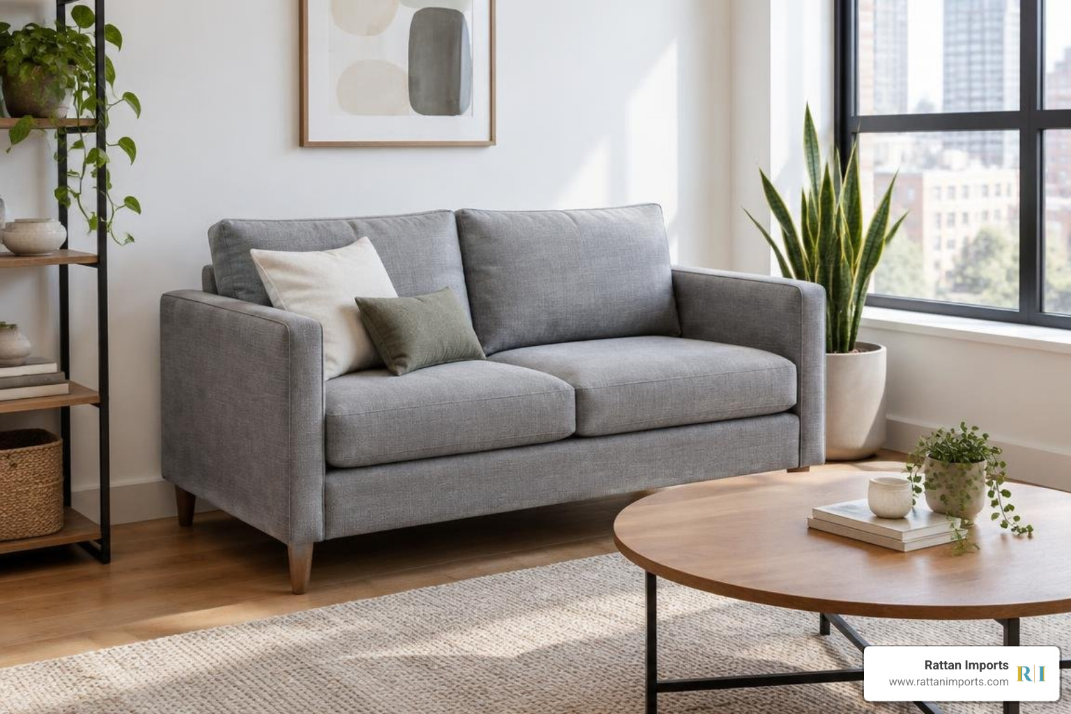 compact two-seater couch in an urban studio
