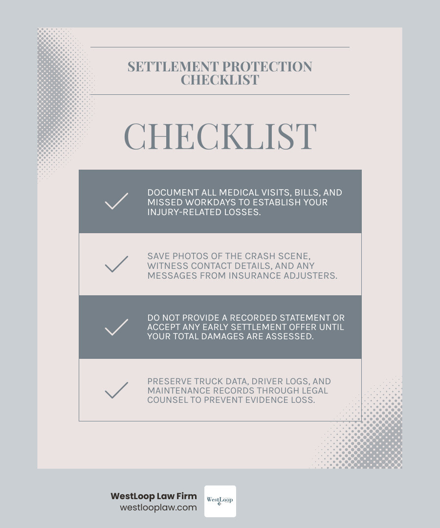 Key steps to protect and value a Houston truck accident settlement infographic Key steps to protect and value a Houston truck accident settlement infographic