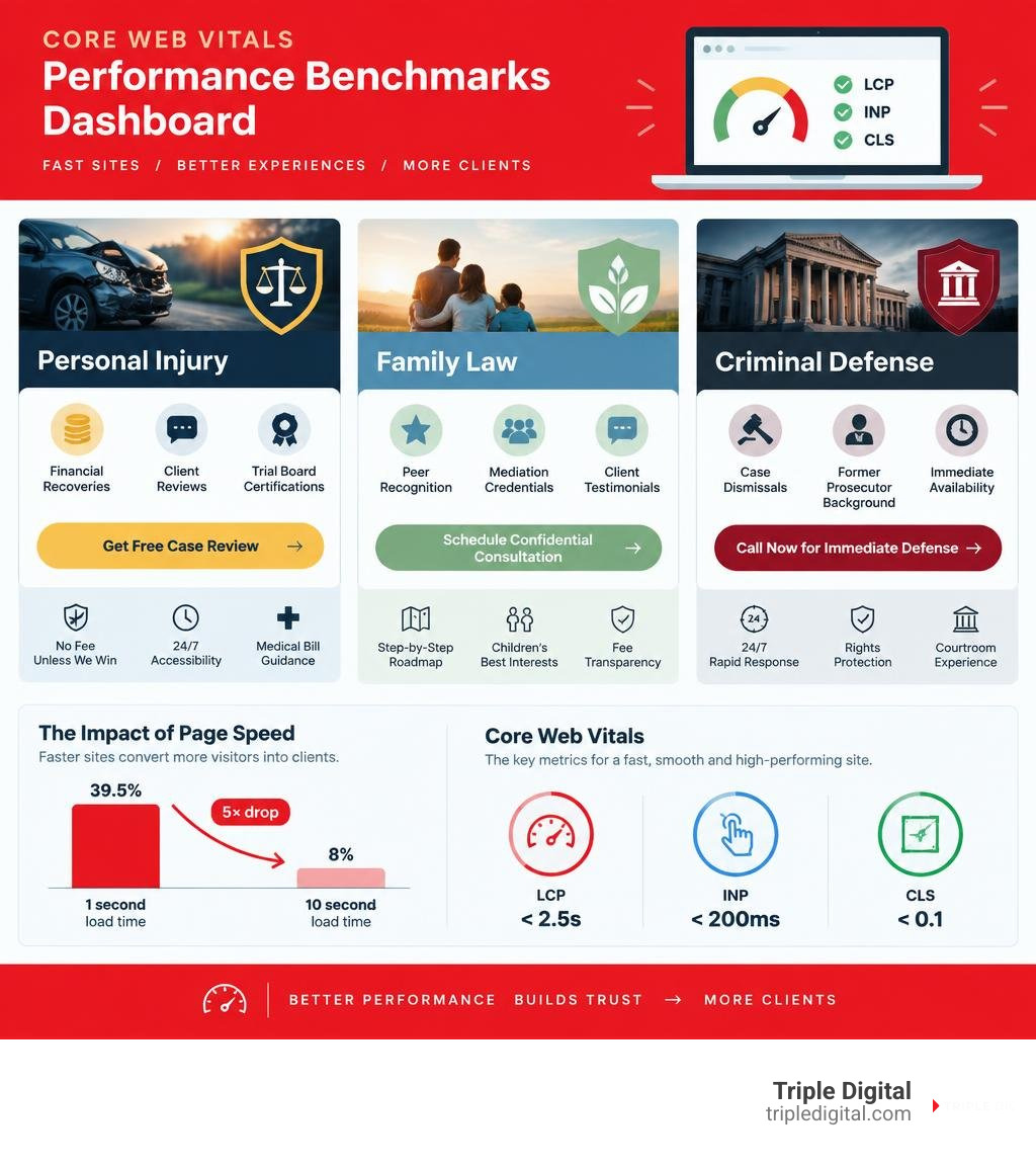 Core Web Vitals performance benchmarks dashboard infographic