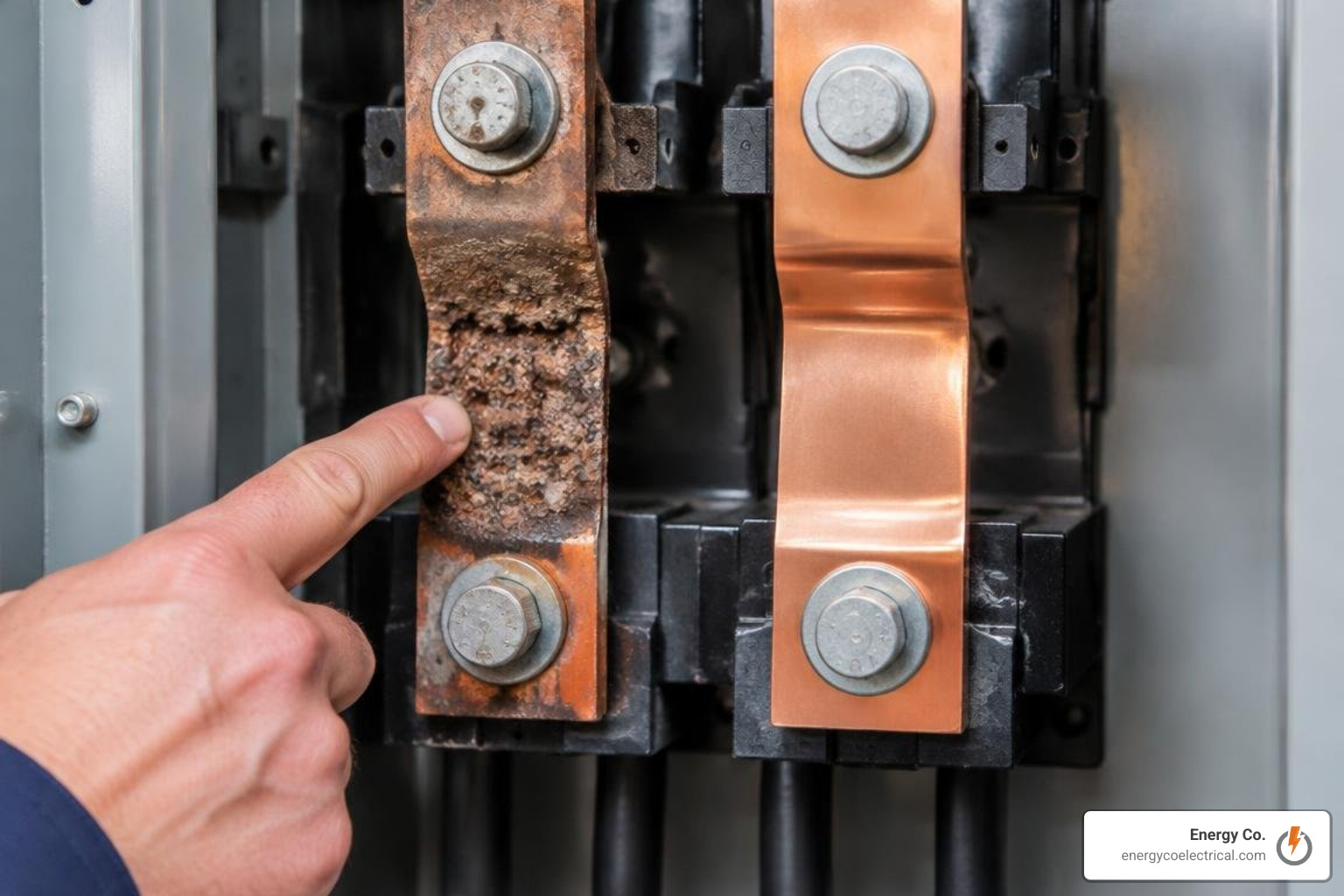 comparison of pitted busbar stabs versus pristine copper busbar comparison of pitted busbar stabs versus pristine copper busbar