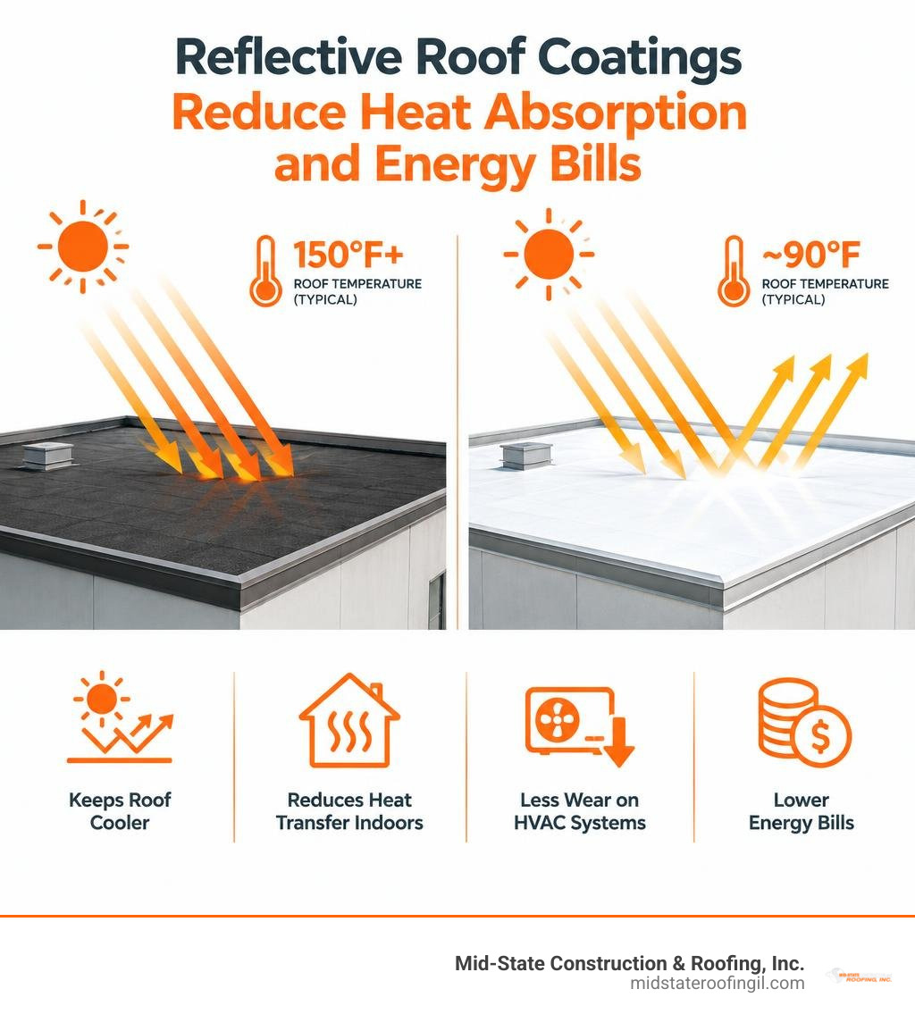 how reflective roof coatings reduce heat absorption and energy bills infographic how reflective roof coatings reduce heat absorption and energy bills infographic
