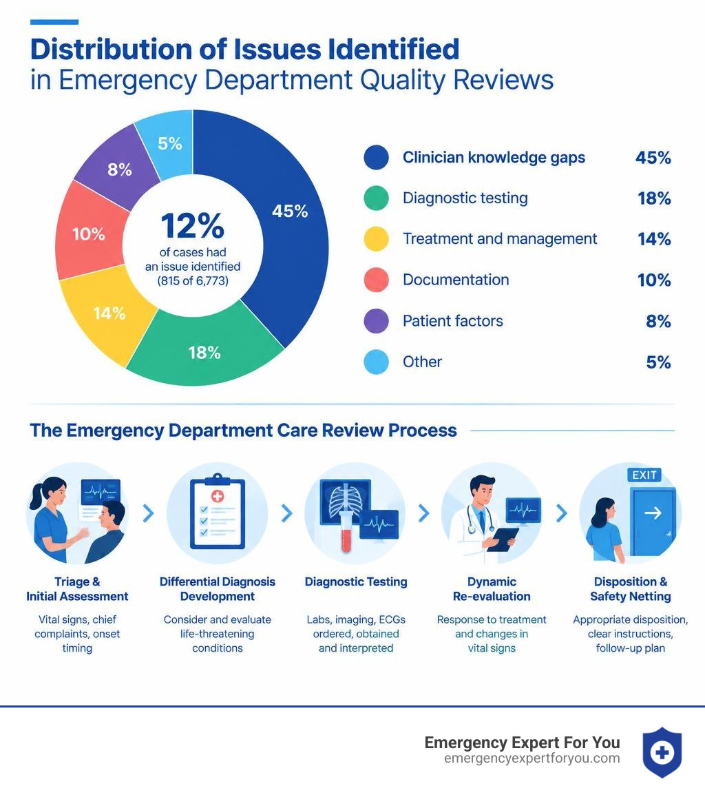 Distribution of issues identified in emergency department quality reviews infographic Distribution of issues identified in emergency department quality reviews infographic