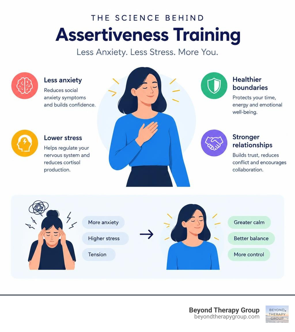 scientific benefits of assertiveness training on anxiety and stress reduction infographic scientific benefits of assertiveness training on anxiety and stress reduction infographic